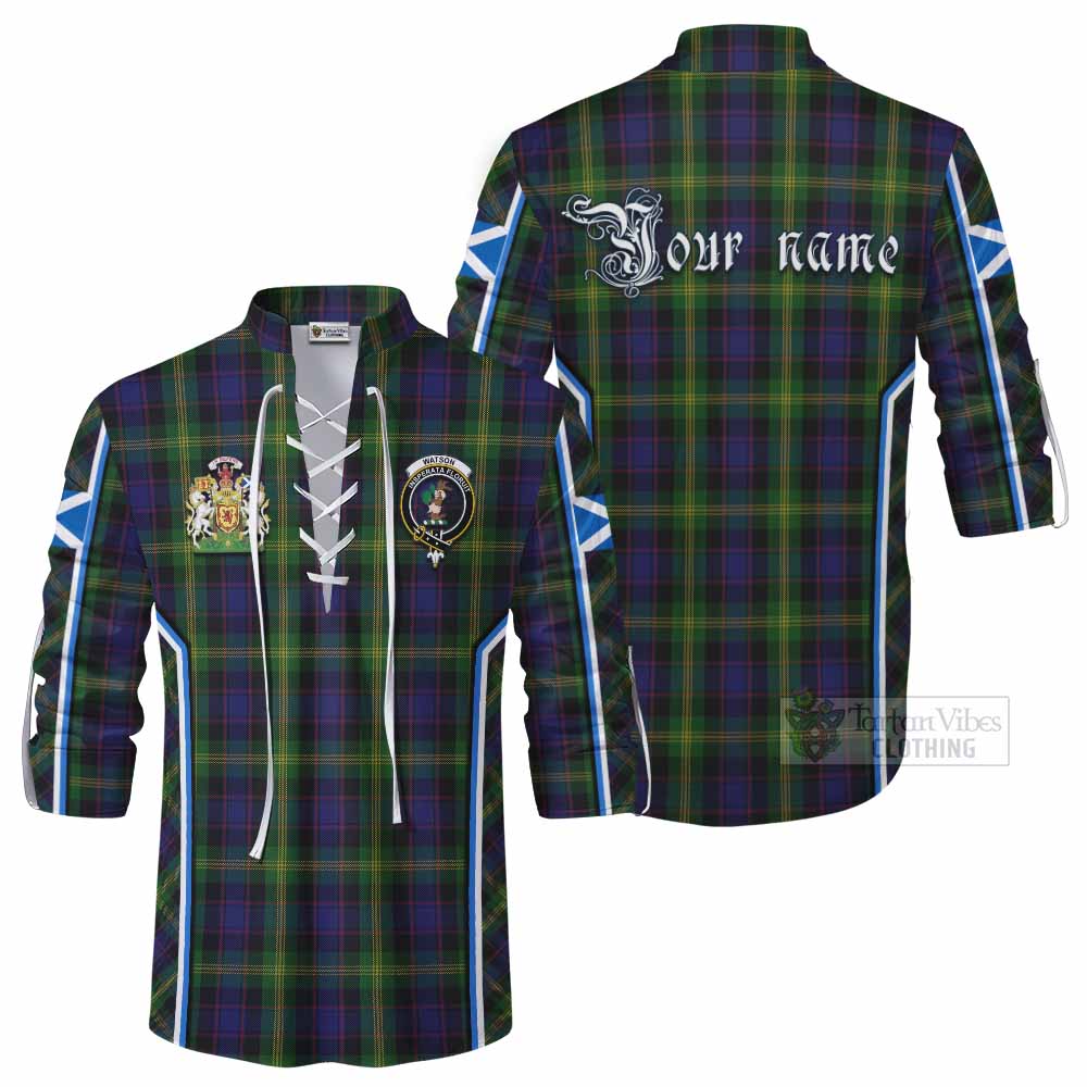Watson Tartan Crest Ghillie Kilt Shirt Scotland Coat of Arm Flag Style - Tartan Vibes Clothing