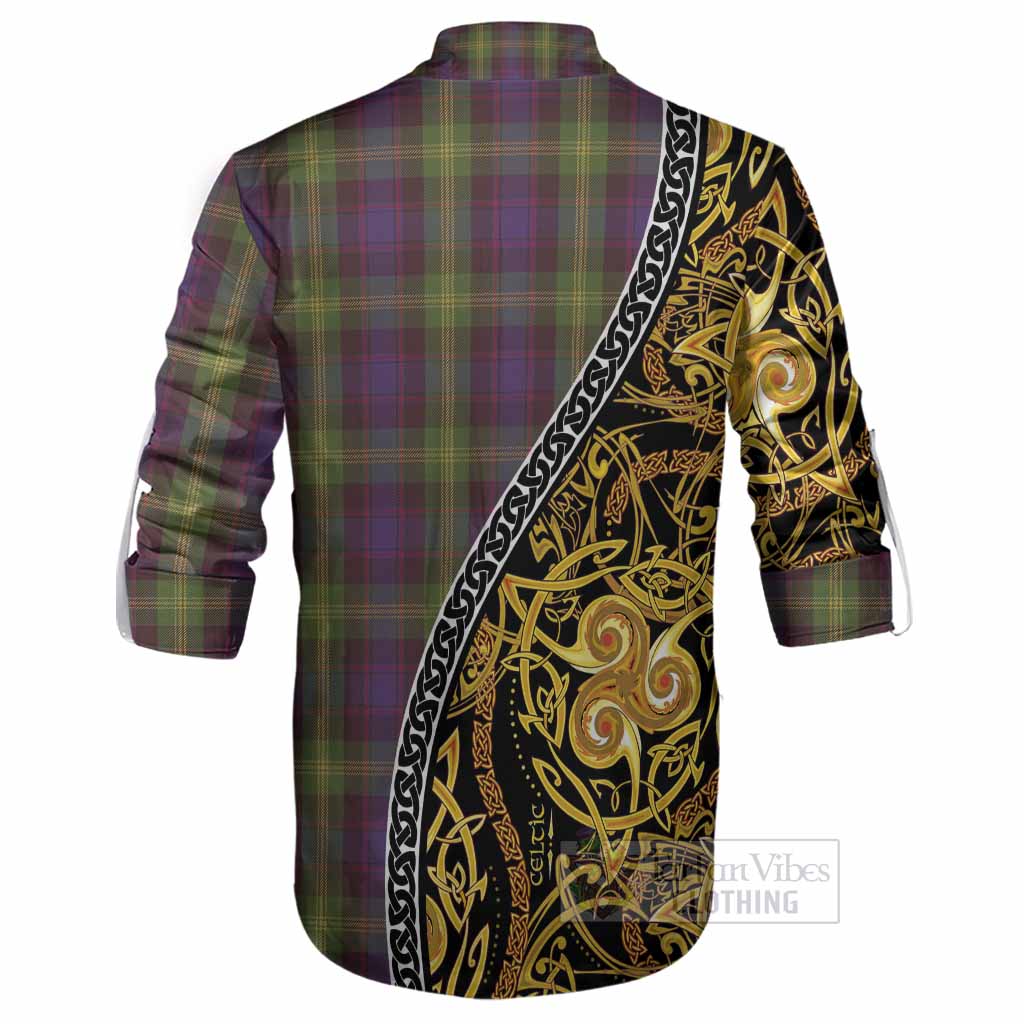 Watson Tartan Crest Ghillie Shirt Celtic Knot and Triple Trickle Spiral Symbols