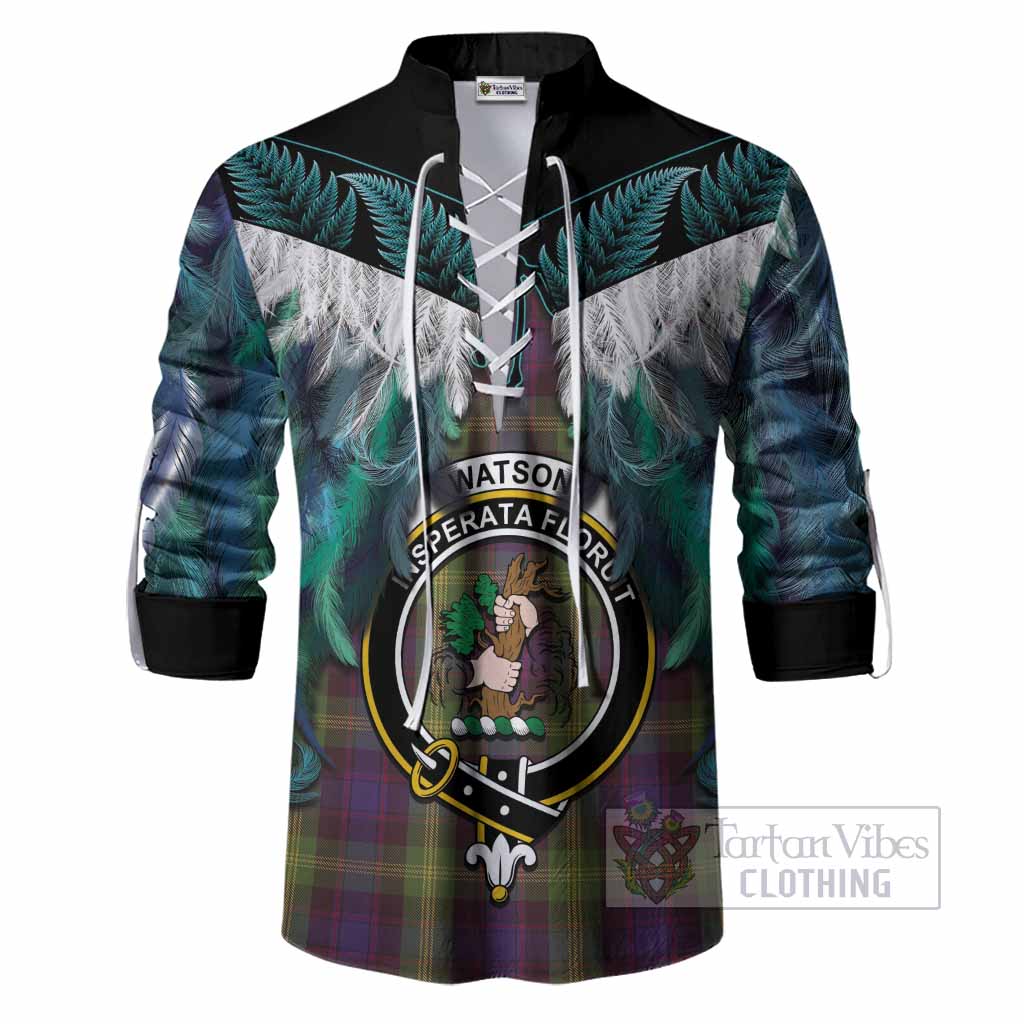 Watson Tartan Crest Ghillie Shirt New Zealand Maori Korowai Cloak