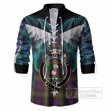 Watson Tartan Crest Ghillie Shirt New Zealand Maori Korowai Cloak