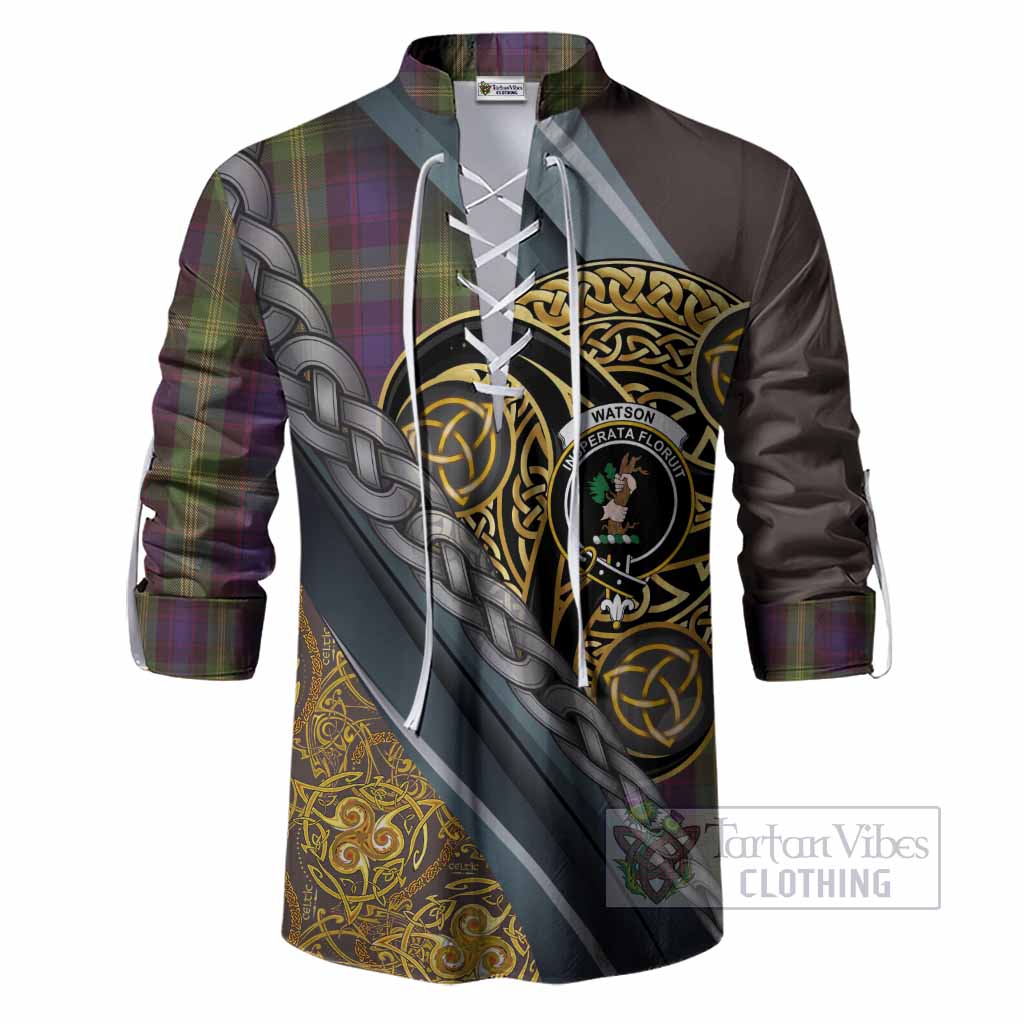 Watson Tartan Crest Ghillie Shirt Scottish Triskele Celtic