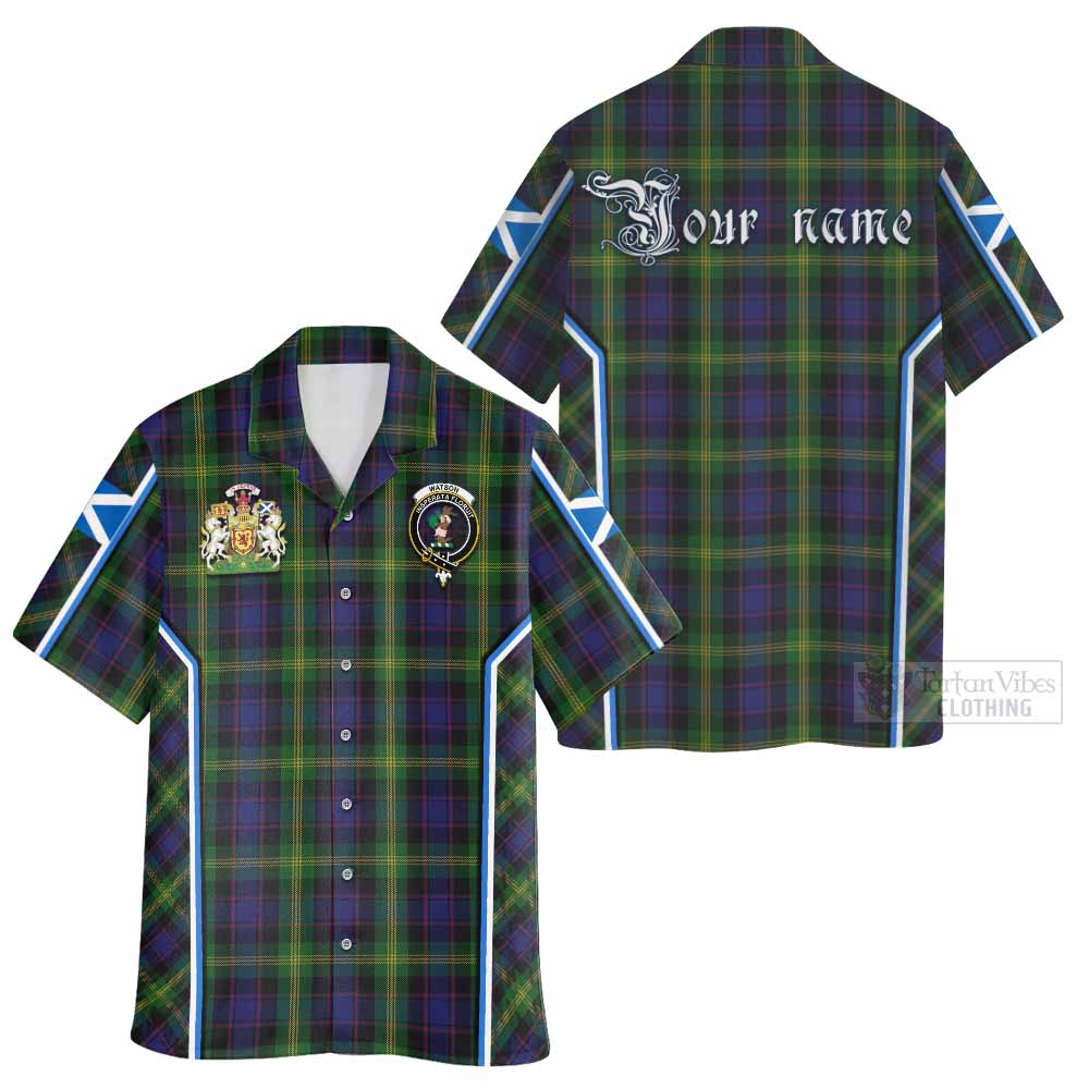 Watson Tartan Crest Hawaiian Shirt Scotland Coat of Arm Flag Style - Tartan Vibes Clothing