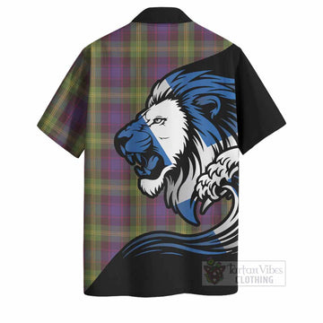 Watson Tartan Crest Hawaiian Shirt Scottish Golden Lions Wave Flow