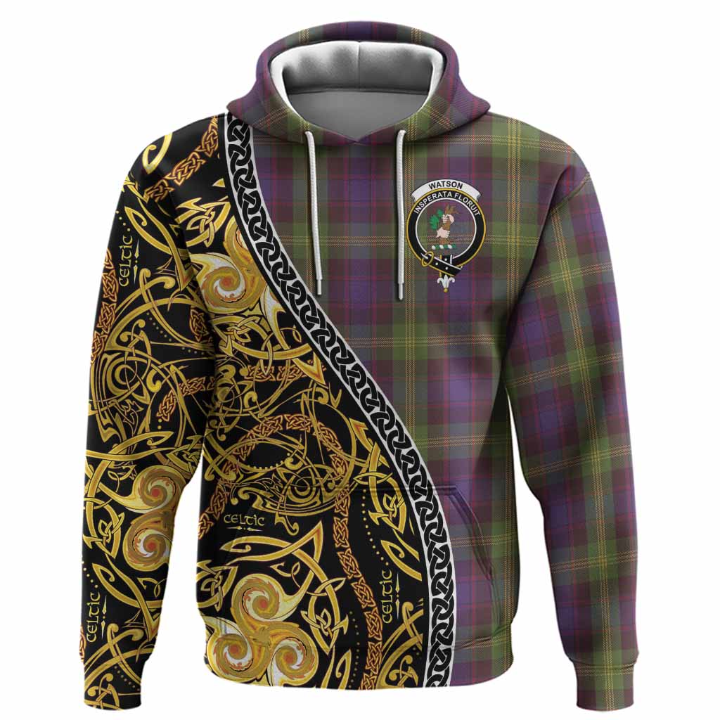 Watson Tartan Crest Hoodie Celtic Knot and Triple Trickle Spiral Symbols