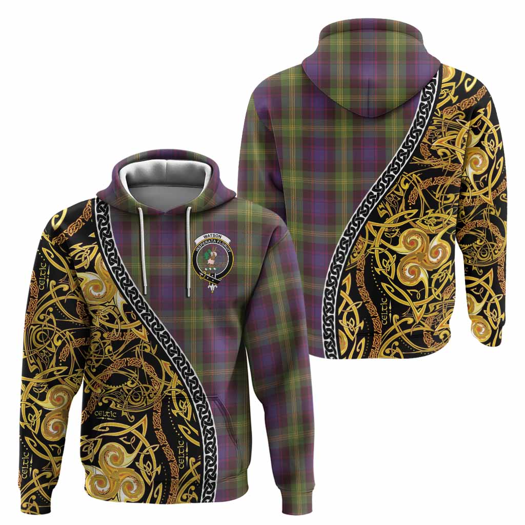 Watson Tartan Crest Hoodie Celtic Knot and Triple Trickle Spiral Symbols