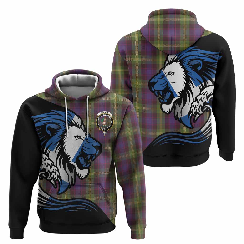 Watson Tartan Crest Hoodie Scottish Golden Lions Wave Flow