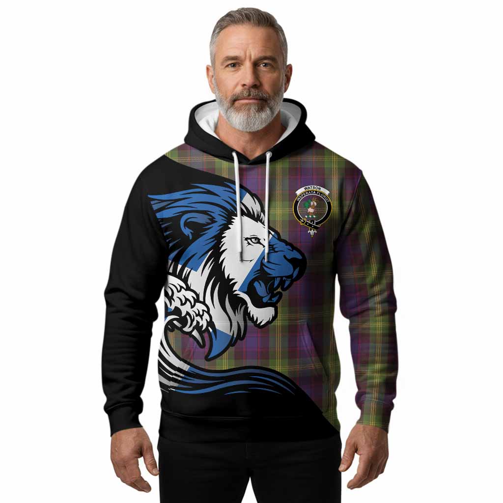 Watson Tartan Crest Hoodie Scottish Golden Lions Wave Flow