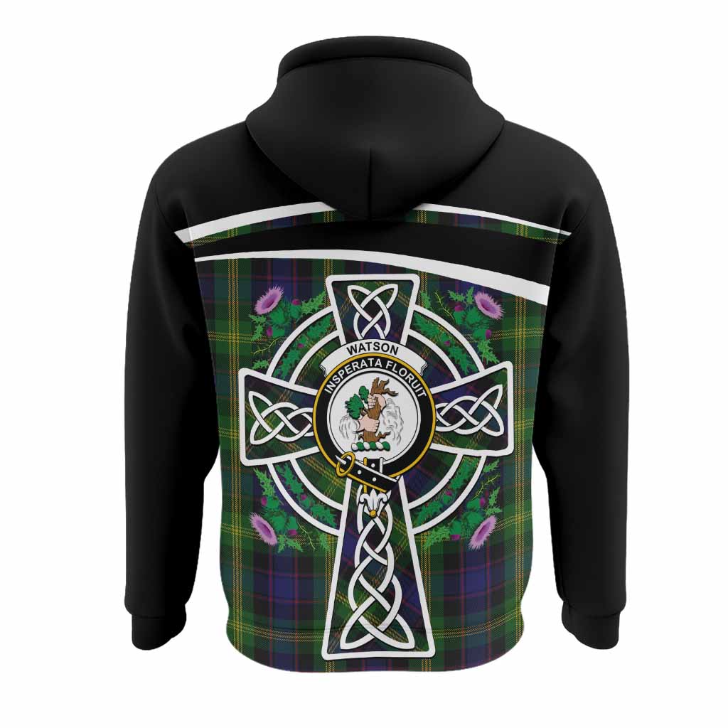 Watson Tartan Crest Hoodie Scottish Thistle Celtic Cross Alba Gu Brath