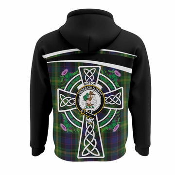 Watson Tartan Crest Hoodie Scottish Thistle Celtic Cross Alba Gu Brath