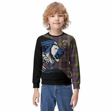 Watson Tartan Crest Kid Knitted Sweatshirt Scottish Golden Lions Wave Flow