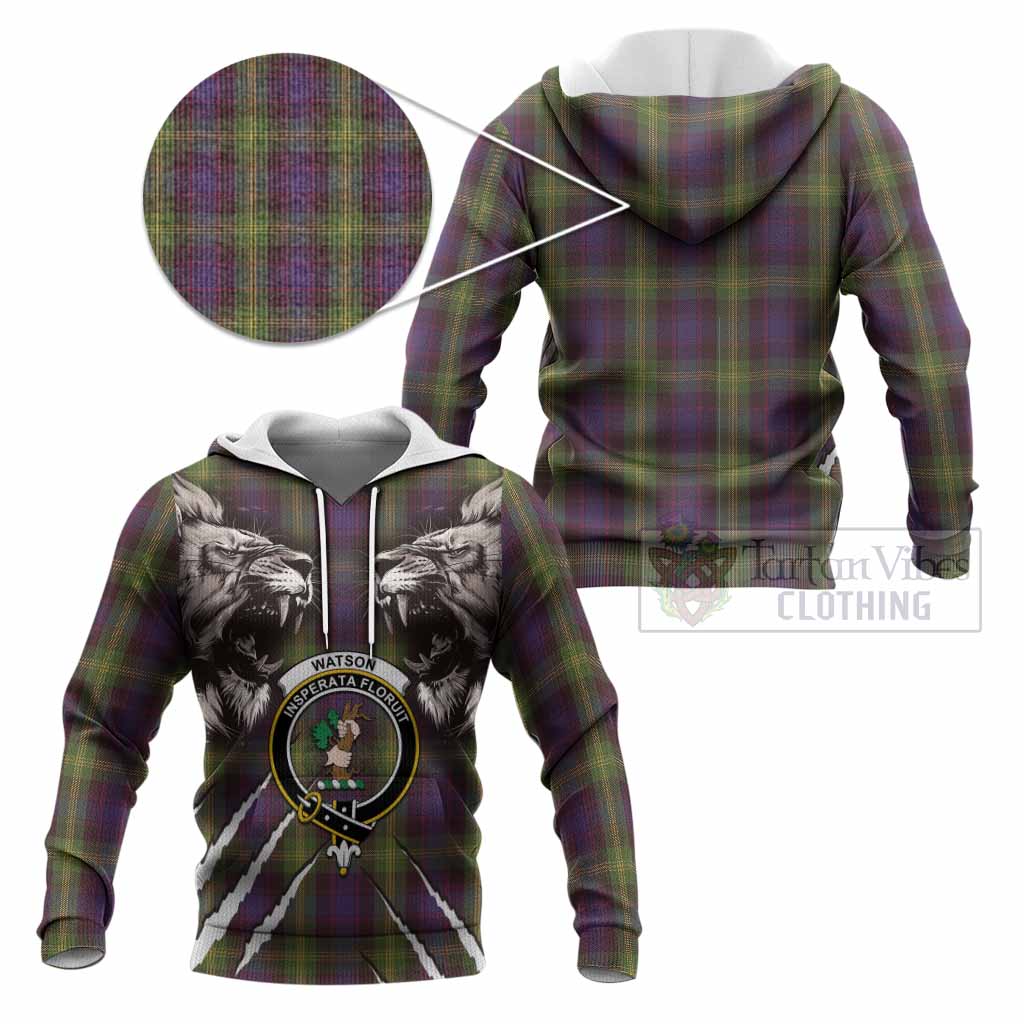 Watson Tartan Crest Knitted Hoodie Ferocious Lion Style