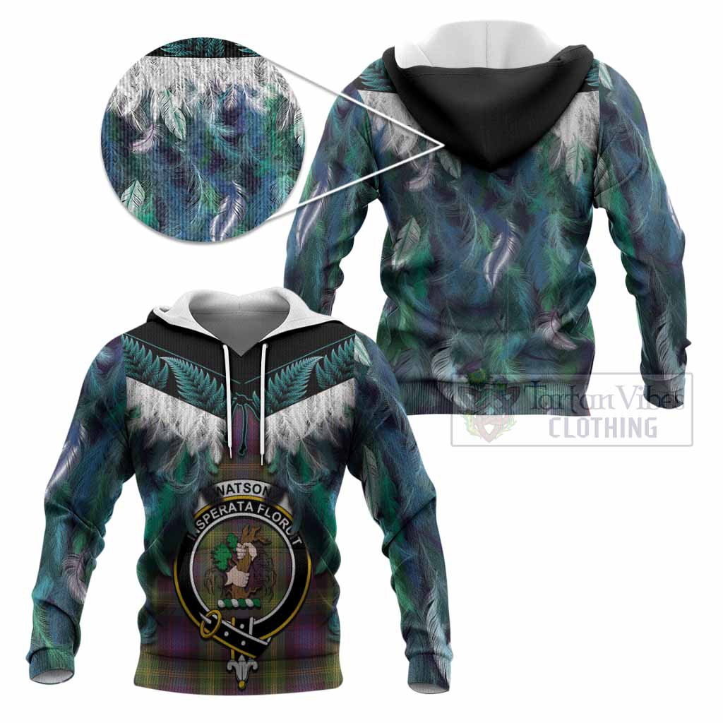 Watson Tartan Crest Knitted Hoodie New Zealand Maori Korowai Cloak