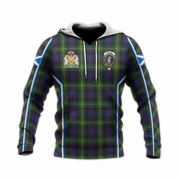 Watson Tartan Crest Knitted Hoodie Scotland Coat of Arm Flag Style