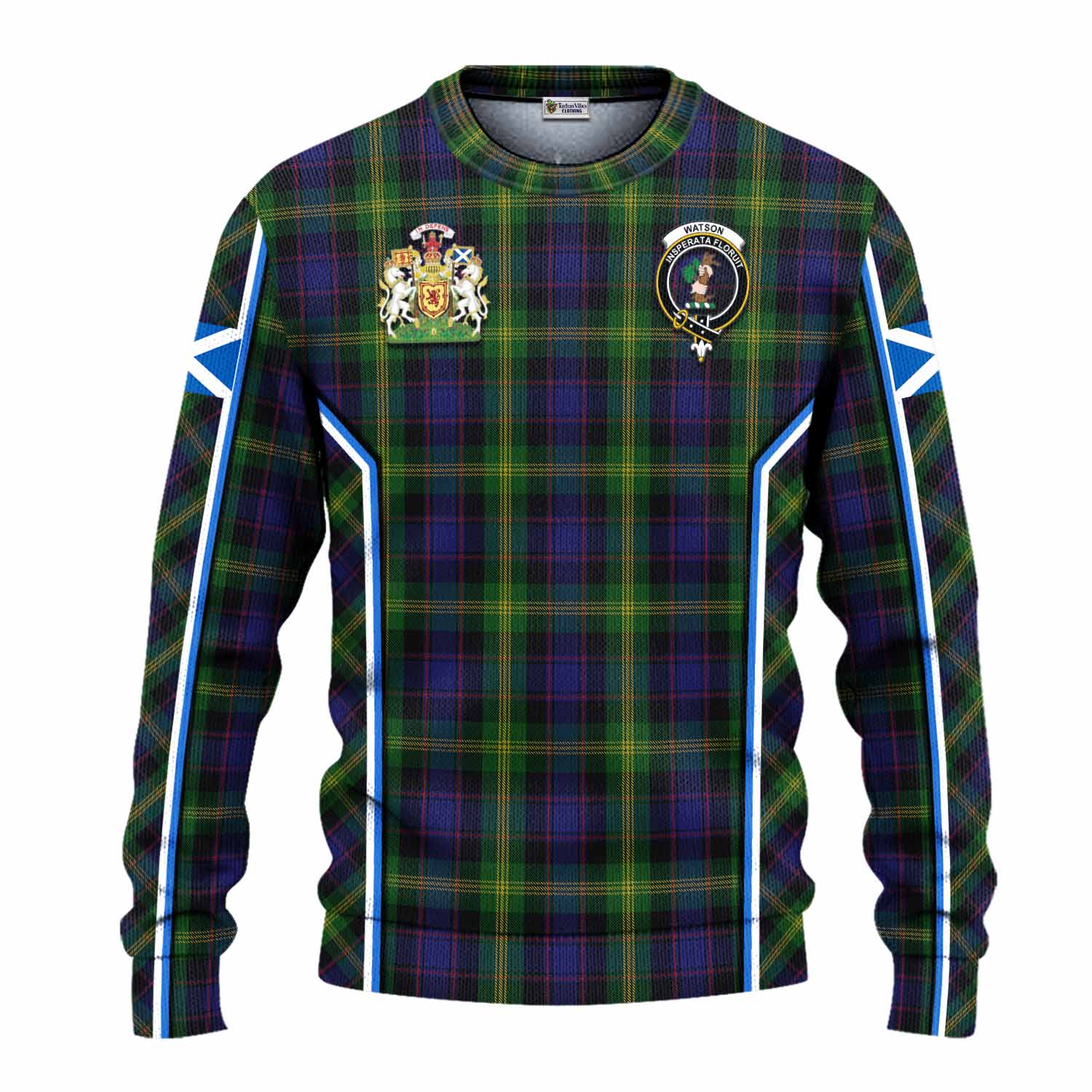 Watson Tartan Crest Knitted Sweater Scotland Coat of Arm Flag Style - Tartan Vibes Clothing