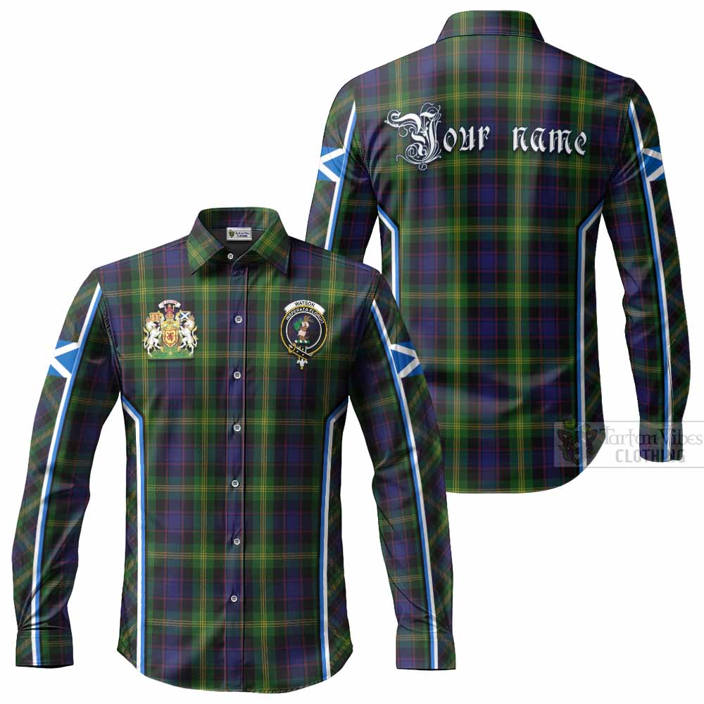 Watson Tartan Crest Long Sleeve Button Shirts Scotland Coat of Arm Flag Style - Tartan Vibes Clothing