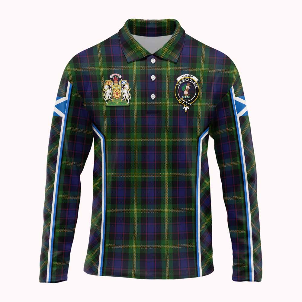 Watson Tartan Crest Long Sleeve Polo Shirt Scotland Coat of Arm Flag Style - Tartan Vibes Clothing