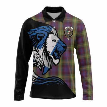 Watson Tartan Crest Long Sleeve Polo Shirt Scottish Golden Lions Wave Flow