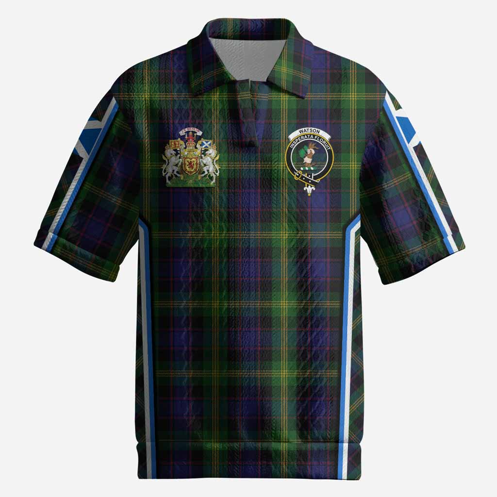 Watson Tartan Crest Men’s Polo Sweater Top Scotland Coat of Arm Flag Style