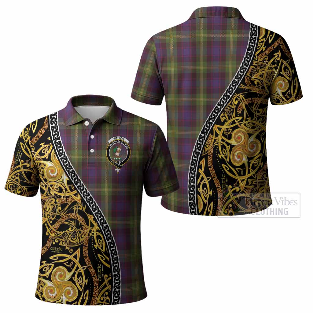 Watson Tartan Crest Polo Shirt Celtic Knot and Triple Trickle Spiral Symbols
