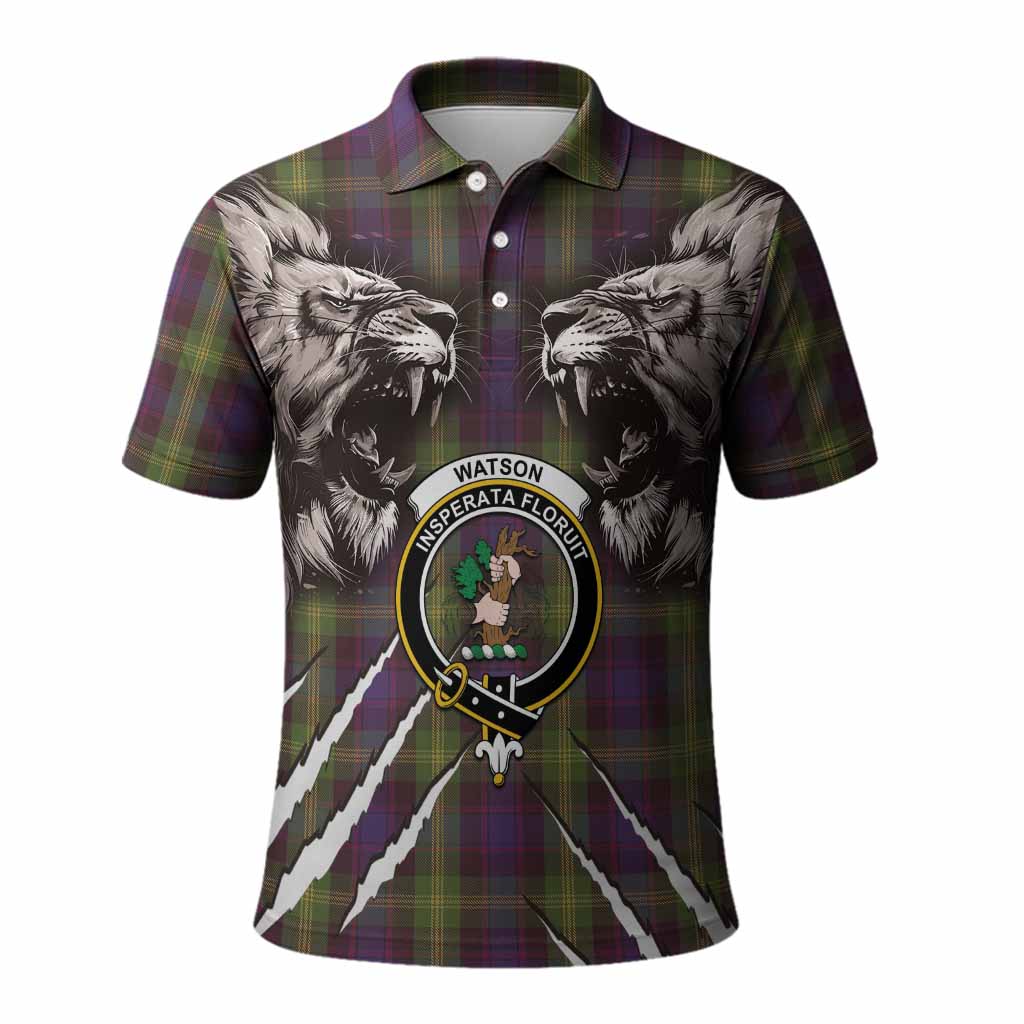 Watson Tartan Crest Polo Shirt Ferocious Lion Style
