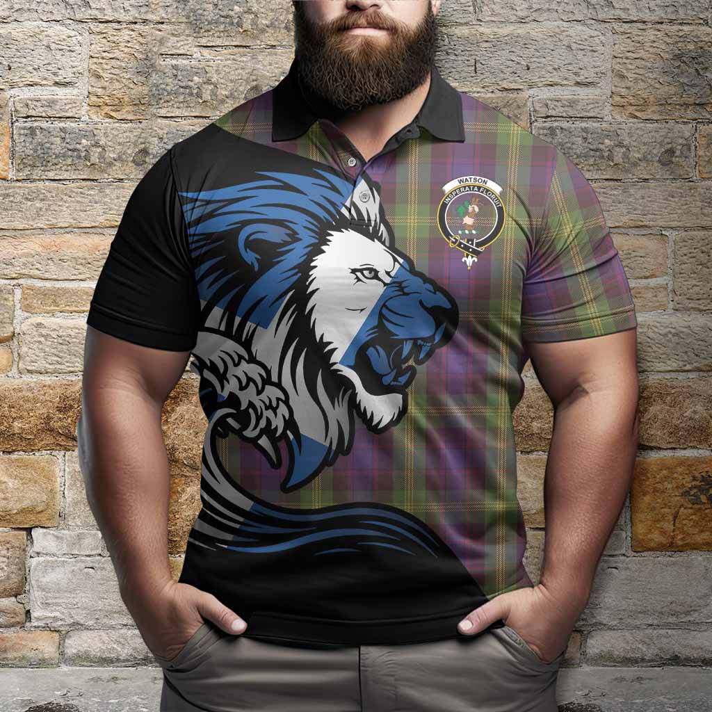 Watson Tartan Crest Polo Shirt Scottish Golden Lions Wave Flow