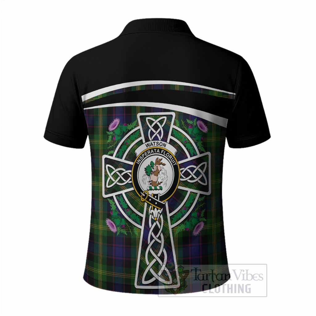 Watson Tartan Crest Polo Shirt Scottish Thistle Celtic Cross Alba Gu Brath