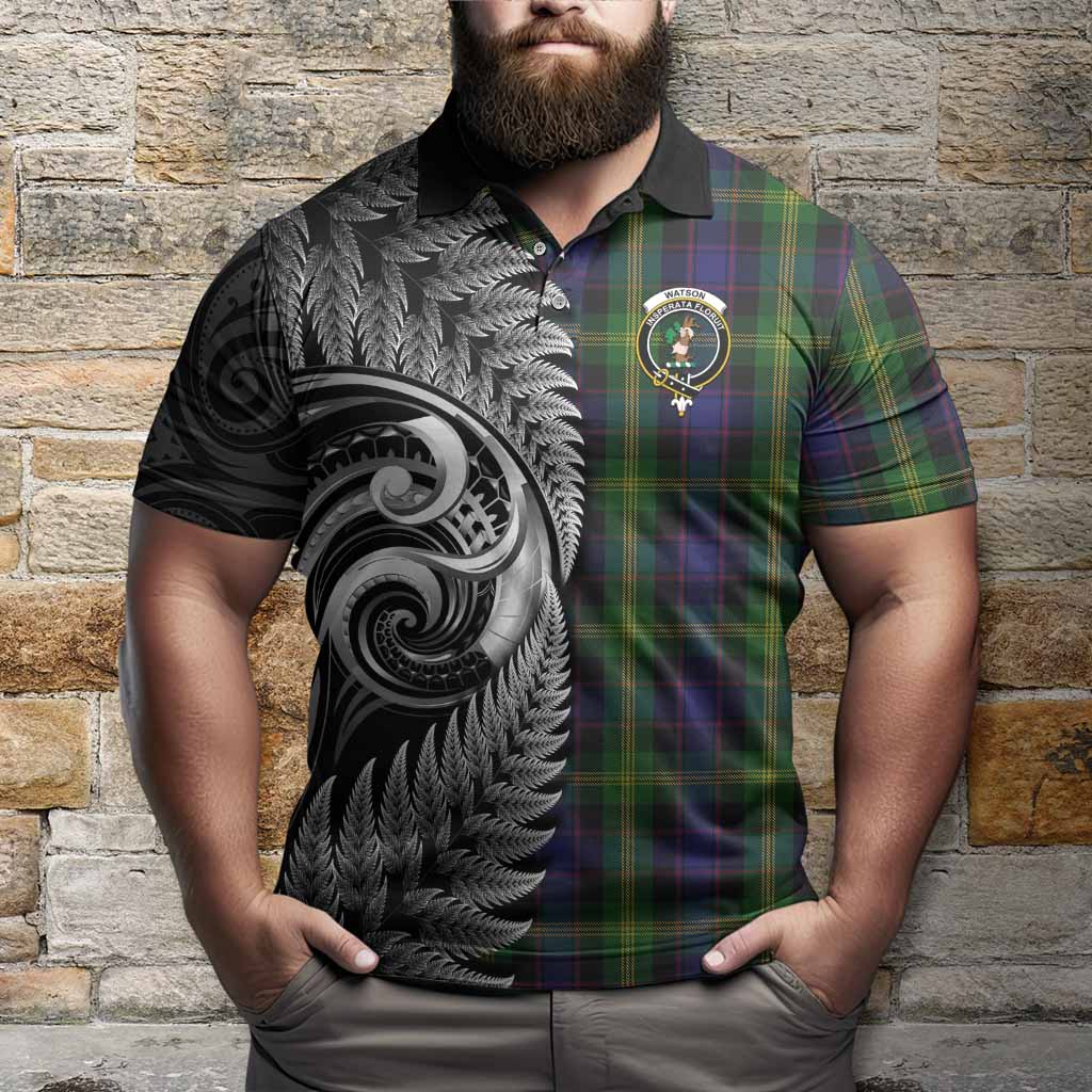 Watson Tartan Crest Polo Shirt With New Zealand Silver Fern Maori Koru