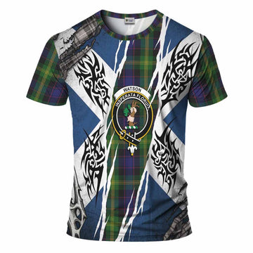 Watson Tartan Crest T-Shirt Scotland Flag Ripped Tribal Design