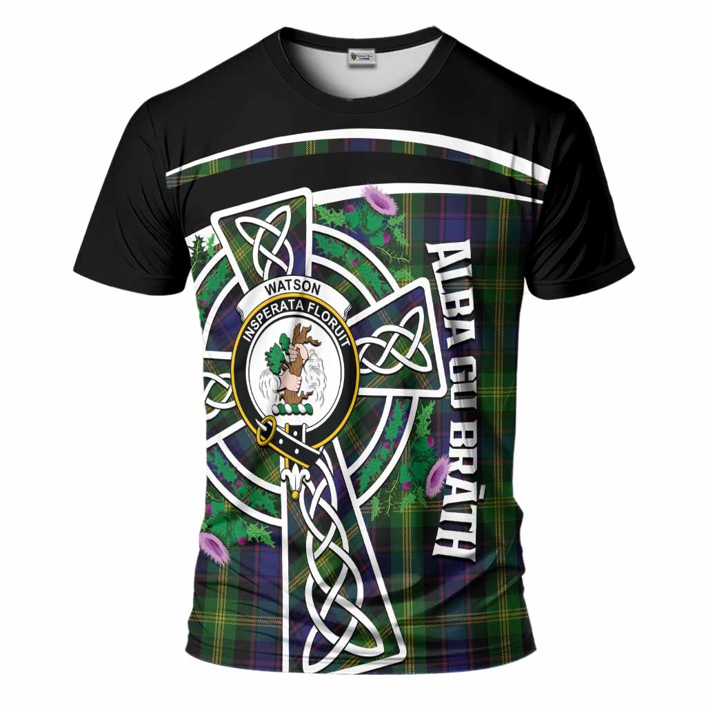 Watson Tartan Crest T-Shirt Scottish Thistle Celtic Cross Alba Gu Brath