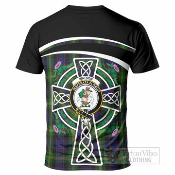 Watson Tartan Crest T-Shirt Scottish Thistle Celtic Cross Alba Gu Brath