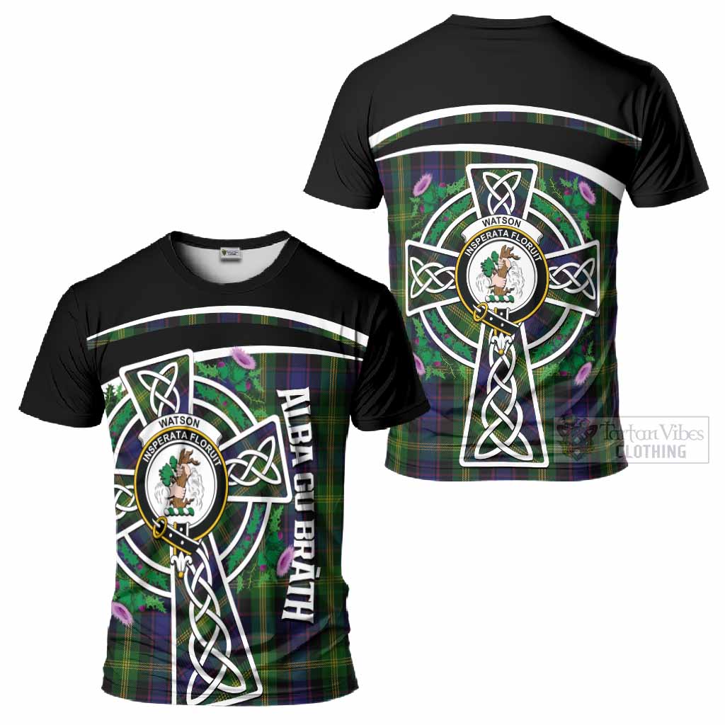 Watson Tartan Crest T-Shirt Scottish Thistle Celtic Cross Alba Gu Brath