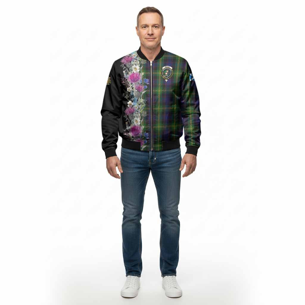 Watson Tartan Crest Thistle Floral Bomber Jacket - Tartan Vibes Clothing