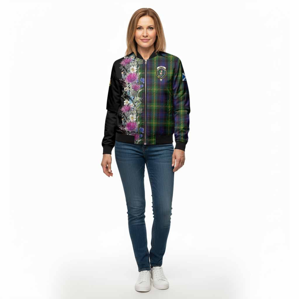 Watson Tartan Crest Thistle Floral Bomber Jacket - Tartan Vibes Clothing