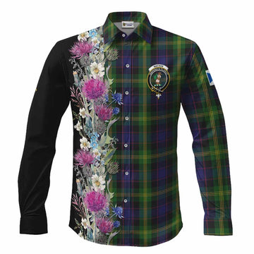 Watson Tartan Crest Thistle Floral Long Sleeve Button Shirts Men's Shirt S - Tartan Vibes Clothing