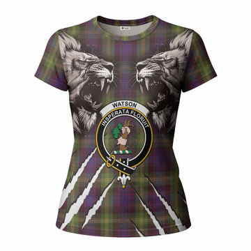 Watson Tartan Crest Women T shirt Ferocious Lion Style