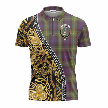 Watson Tartan Crest Zipper Polo Shirt Celtic Knot and Triple Trickle Spiral Symbols
