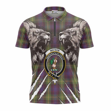 Watson Tartan Crest Zipper Polo Shirt Ferocious Lion Style