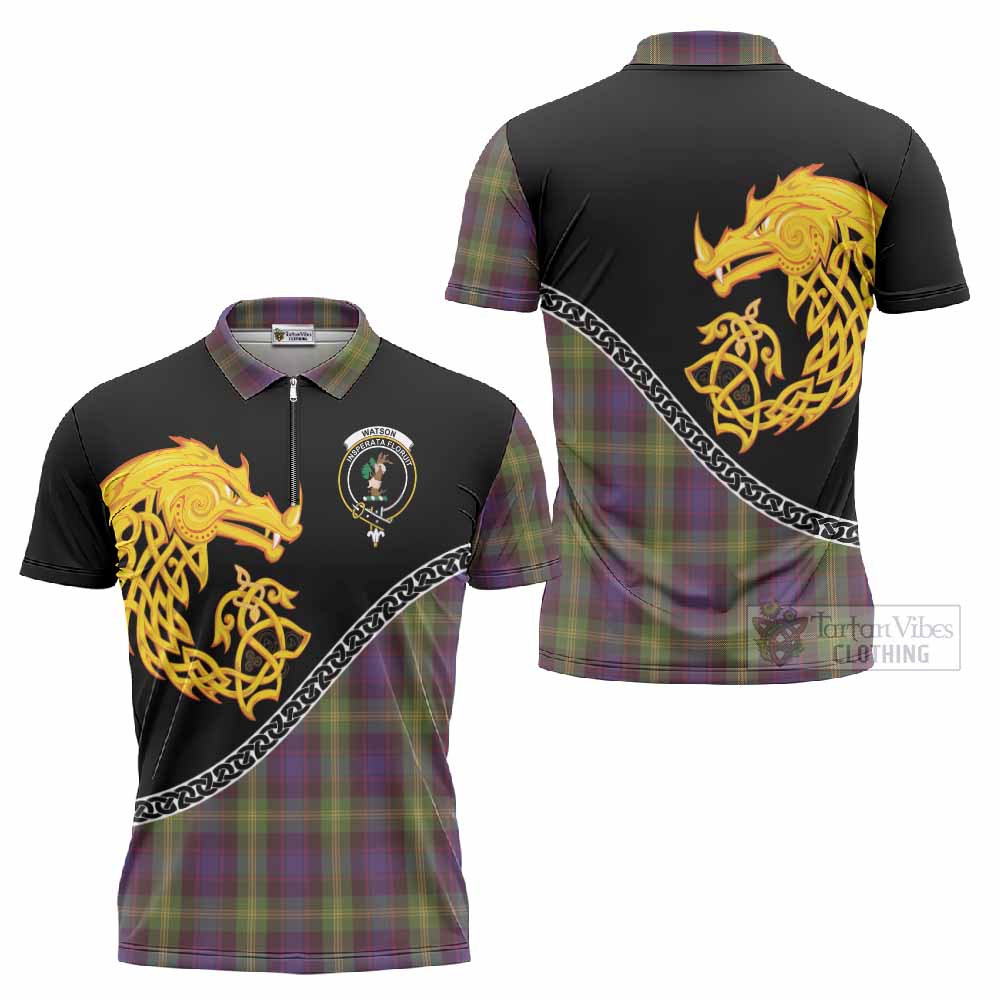 Watson Tartan Crest Zipper Polo Shirt Legendary Dragon Knot Half Style