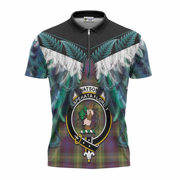 Watson Tartan Crest Zipper Polo Shirt New Zealand Maori Korowai Cloak