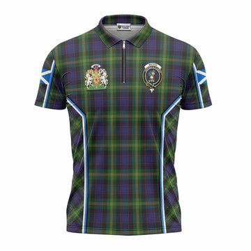 Watson Tartan Crest Zipper Polo Shirt Scotland Coat of Arm Flag Style