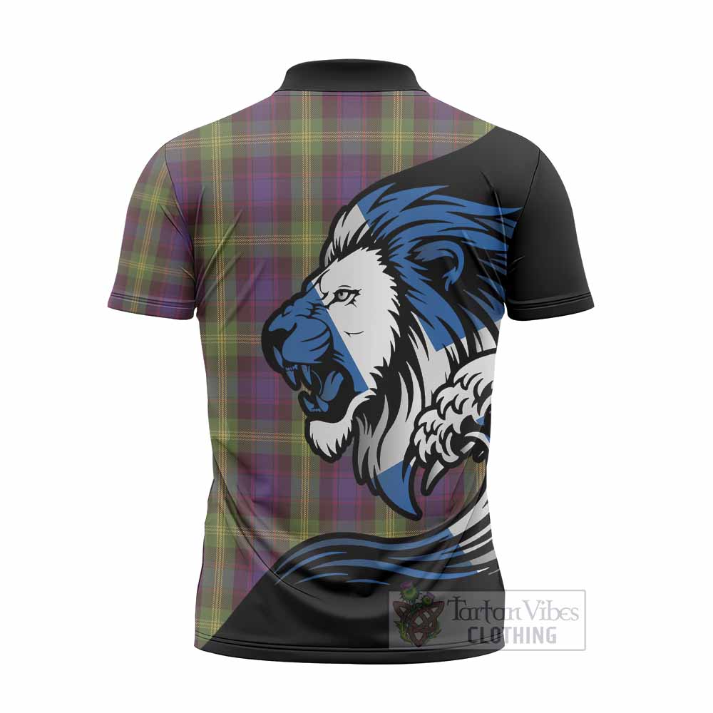 Watson Tartan Crest Zipper Polo Shirt Scottish Golden Lions Wave Flow