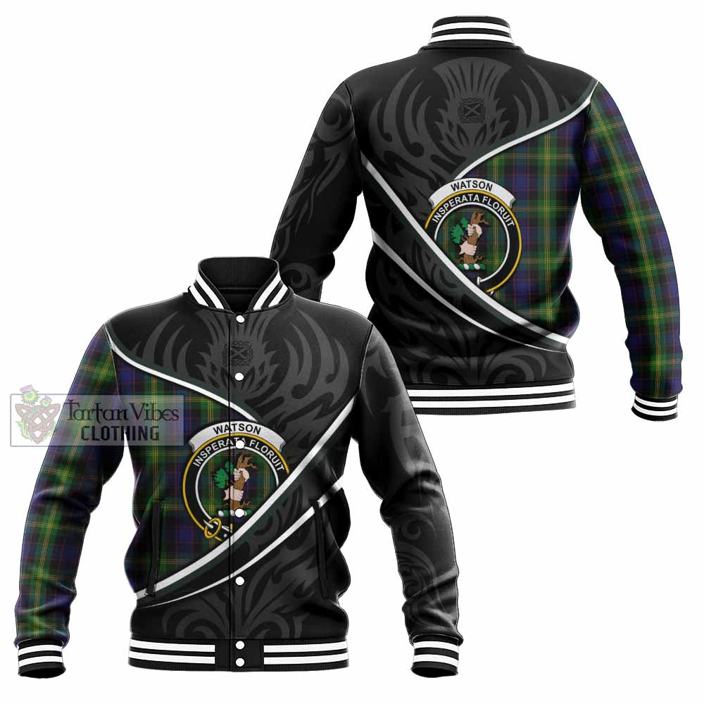 Watson Tartan Family Crest Baseball Jacket Celtic Scottish Thistle Floral - Tartan Vibes Clothing