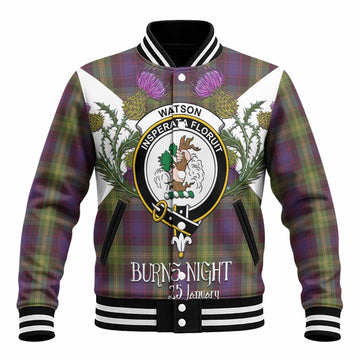 Watson Tartan Family Crest Baseball Jacket Scottish Burns Night Thistle Floral