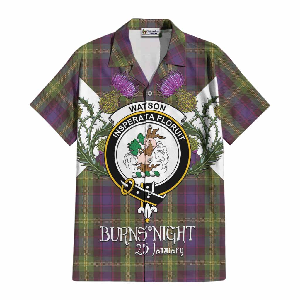 Watson Tartan Family Crest Cotton Hawaiian Shirt Scottish Burns Night Thistle Floral