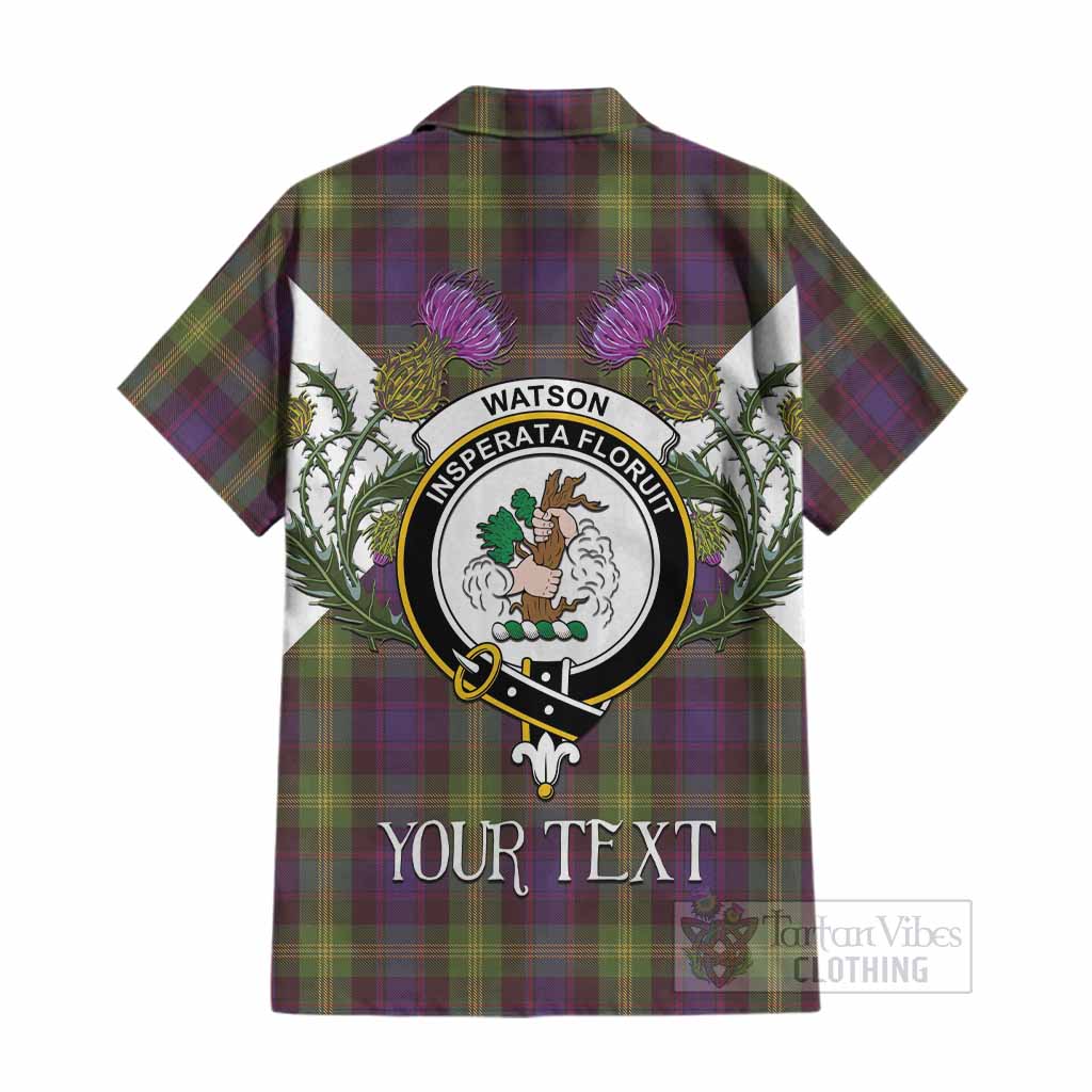Watson Tartan Family Crest Cotton Hawaiian Shirt Scottish Burns Night Thistle Floral