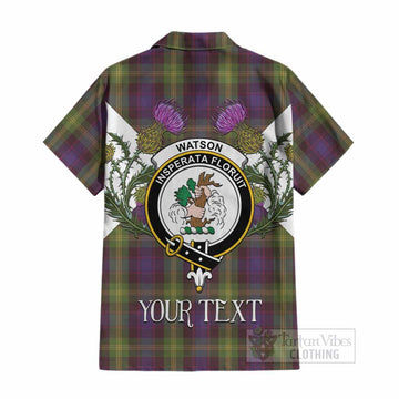 Watson Tartan Family Crest Cotton Hawaiian Shirt Scottish Burns Night Thistle Floral