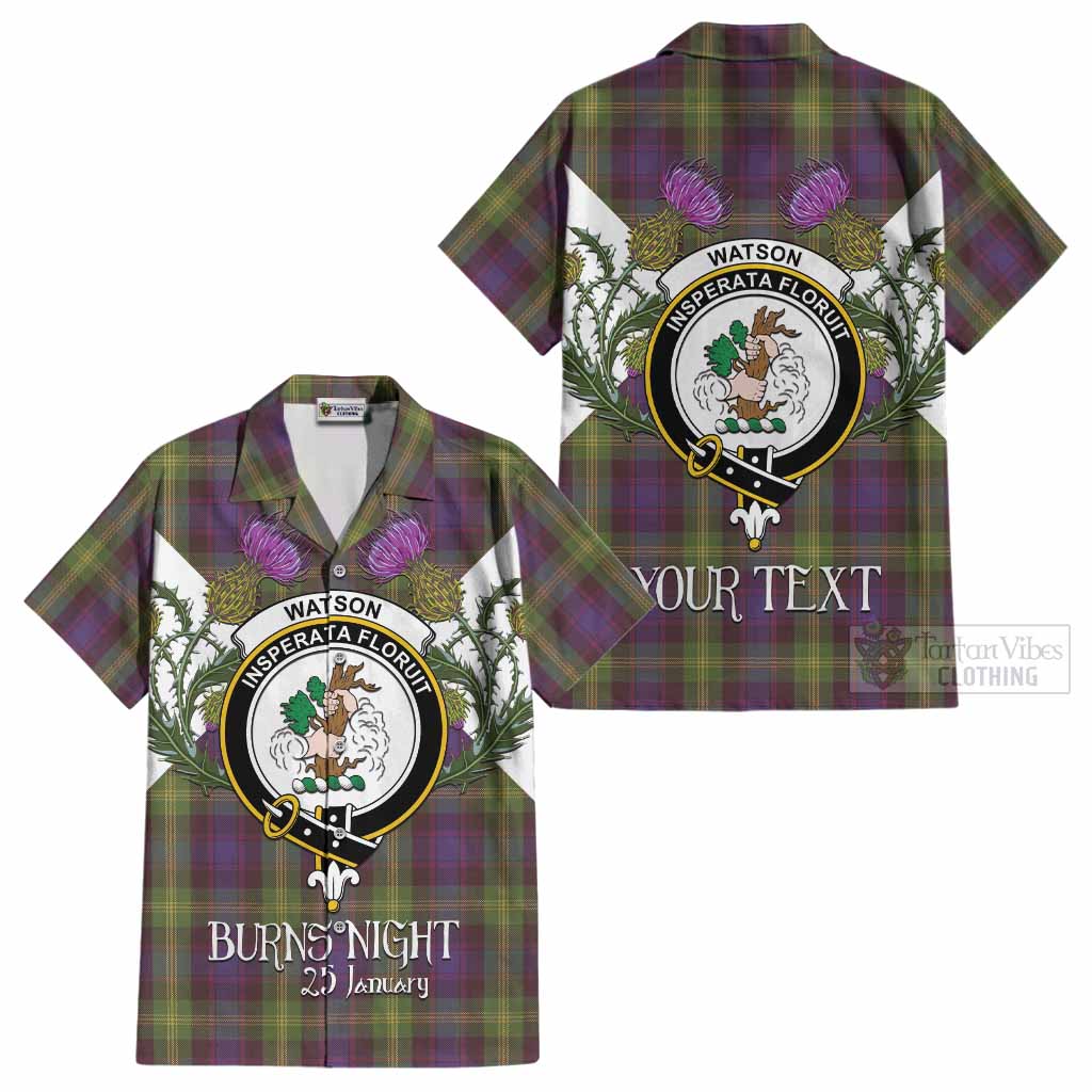 Watson Tartan Family Crest Cotton Hawaiian Shirt Scottish Burns Night Thistle Floral