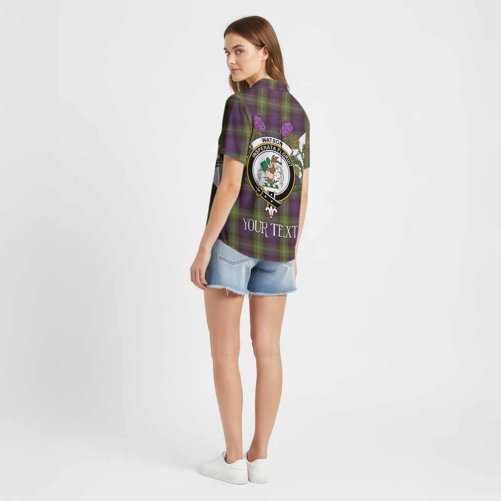 Watson Tartan Family Crest Cotton Hawaiian Shirt Scottish Burns Night Thistle Floral