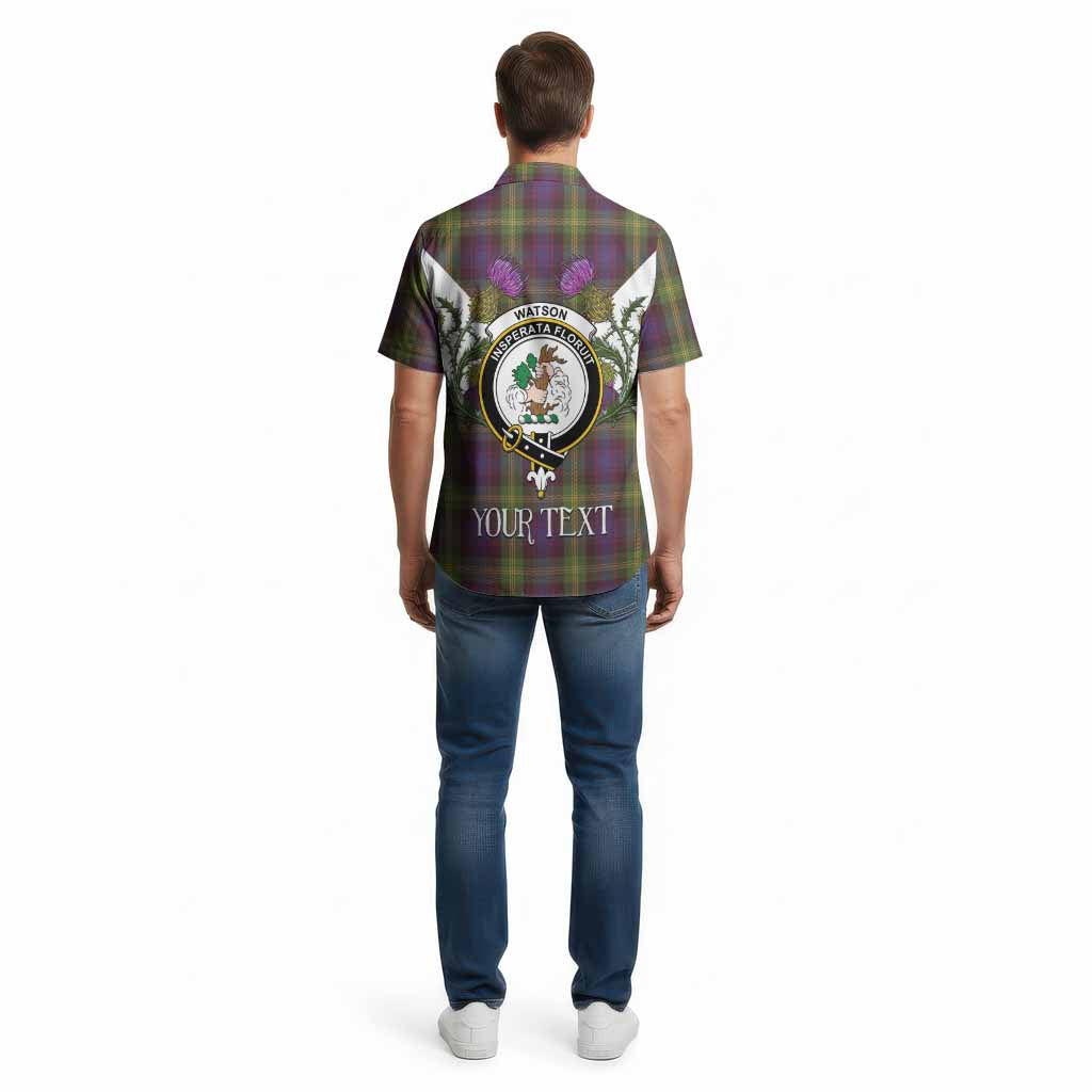 Watson Tartan Family Crest Cotton Hawaiian Shirt Scottish Burns Night Thistle Floral