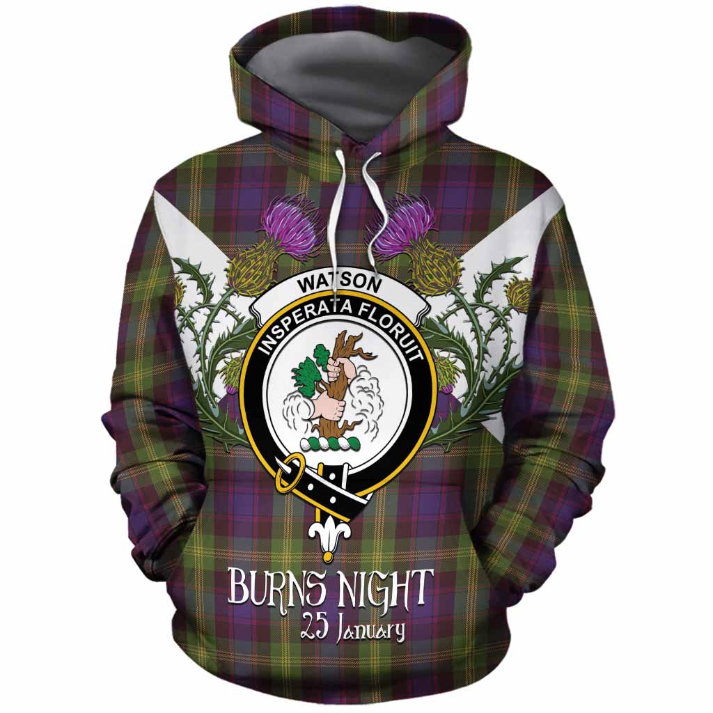 Watson Tartan Family Crest Cotton Hoodie Scottish Burns Night Thistle Floral